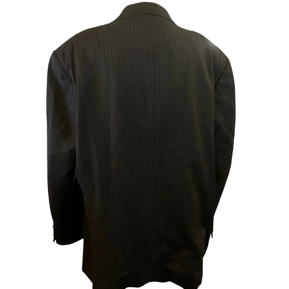 Joseph Abboud 100% Wool American Soft Suit Jacket, Black Pinstripe, Size 48 Long